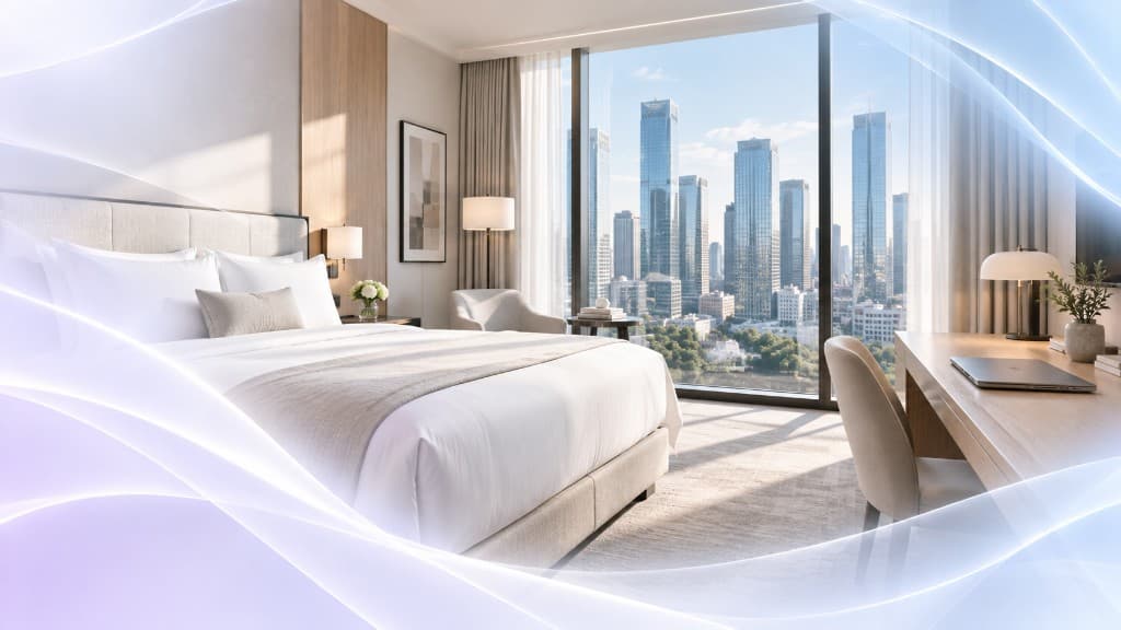Business hotel room overlooking the city